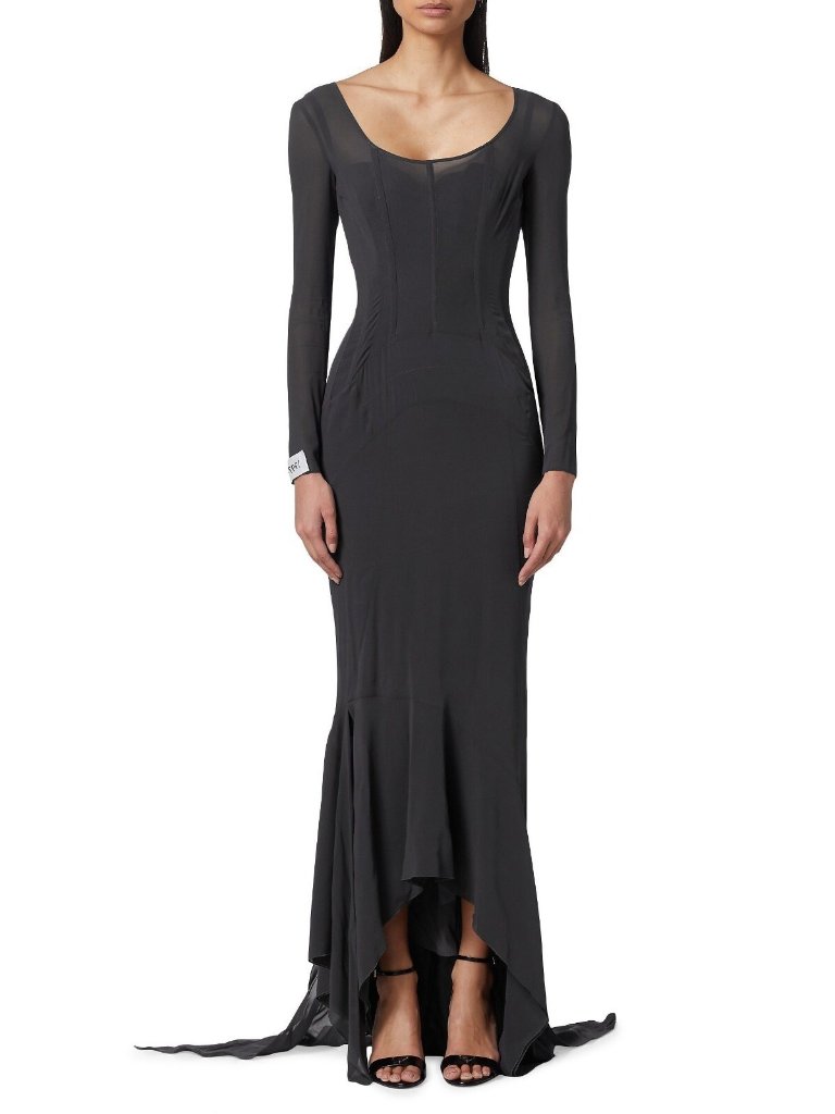 $5995 Dolce & Gabbana Women's Stretch Silk Gown Maxi Dress Grey Size 40 / Us 4